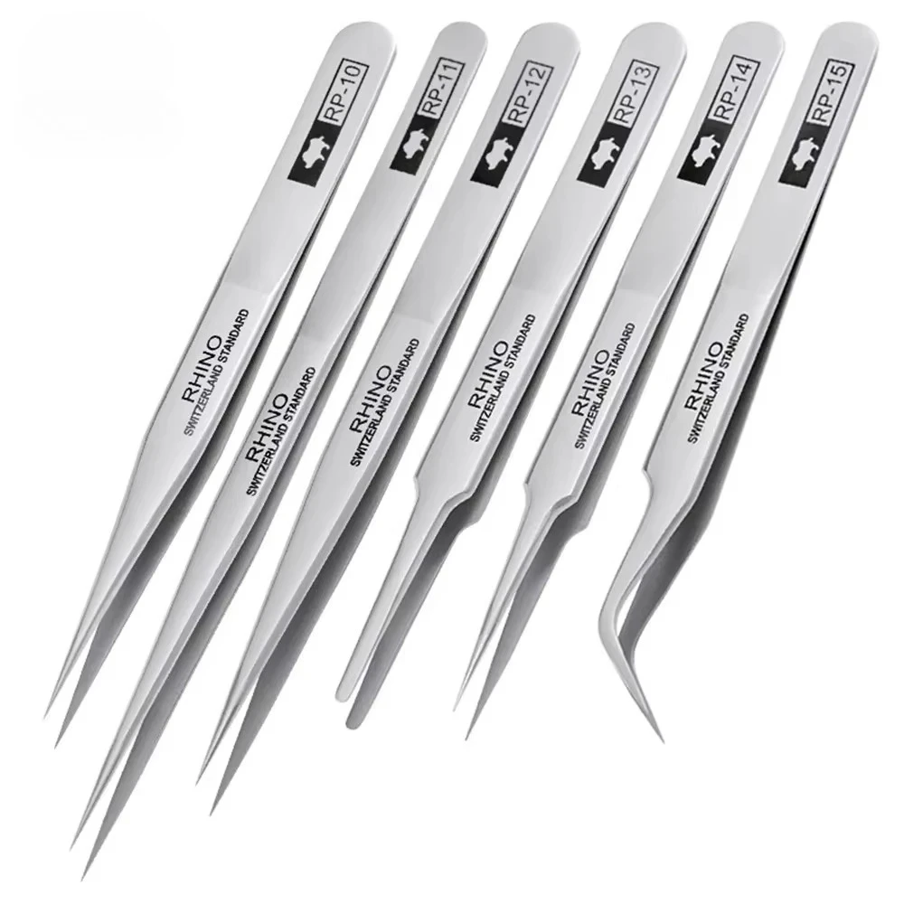 

6PCS/Set Steel Anti-Magnetic/Acid RP-10 RP-11 RP-12 RP-13 RP-14 RP-15 Tweezers Set for Electronics Jewelry Tools