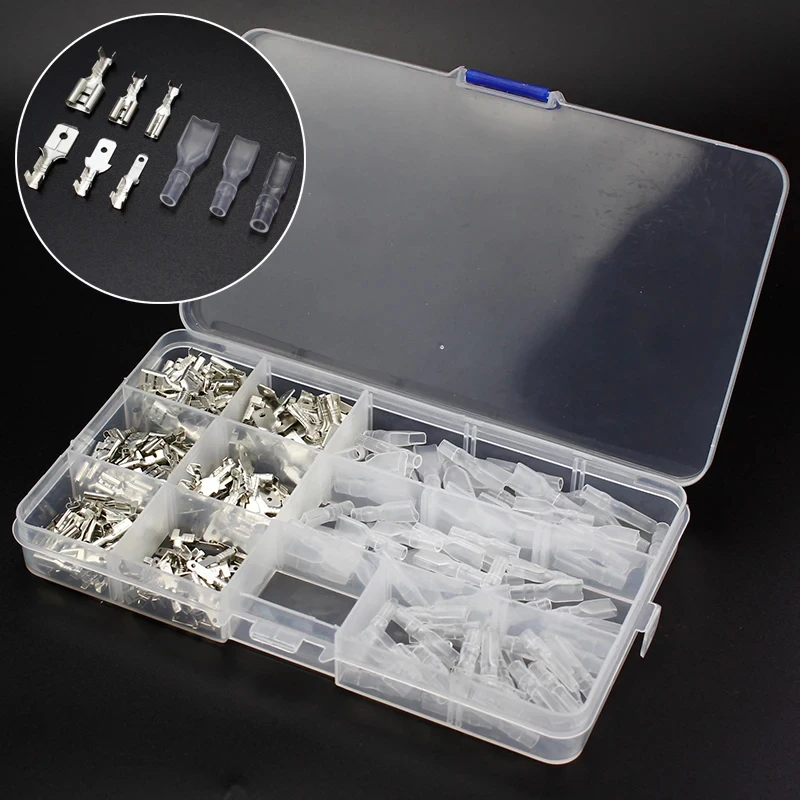 270PCS 2.8/4.8/6.3mm Female/Male Spade Terminals Wire Connectors Crimp Terminals Crimp with Transparent Insulating Sleeves