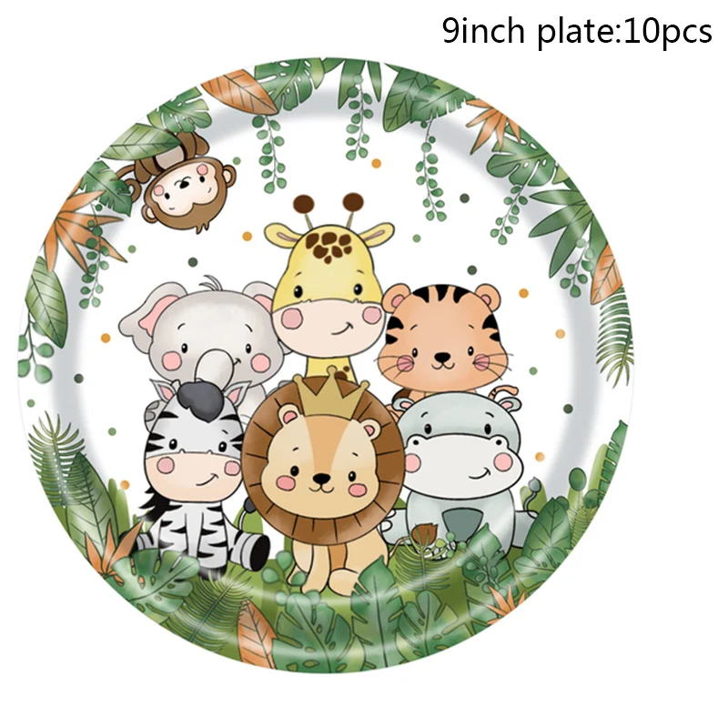 Jungle Animals Disposable Tableware Sets Tablecloth Cups Plate Kids Birthday Baby Shower 1st Birthday Safari Party Decoration