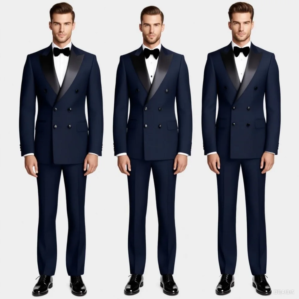 

2 Pieces Best Man Groom Wedding Tuxedo Slim Fit Shawl Lapel Double Breasted Jacket Pants Business Tuxedo Men Clothing