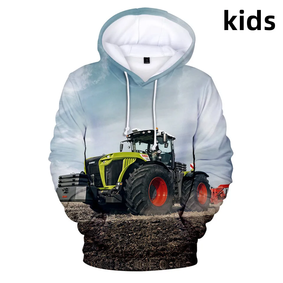 3 To 14 Years Kids Hoodies Novelty Tractor Pattern 3D Hoodie Sweatshirt Boys Girls Anime Cartoon Jacket Coat Children Clothes