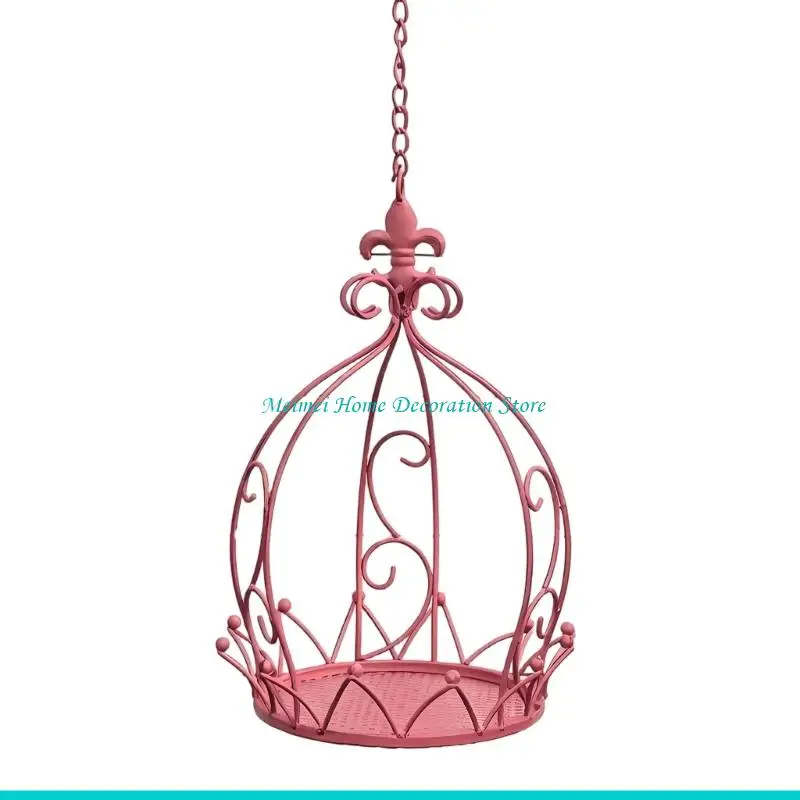 H7BF Outdoor Decoration Crown Hanging Planter Basket Decoration Wrought For Garden
