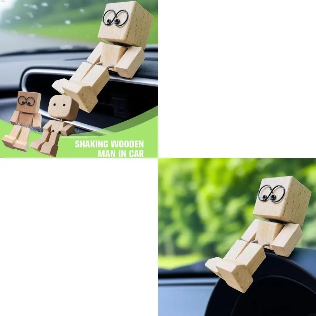 6XDF Leg-shaking Wooden Man Car Dashboard Decoration Car Ornaments Leg-swinging Robot Figurine Healing Gift
