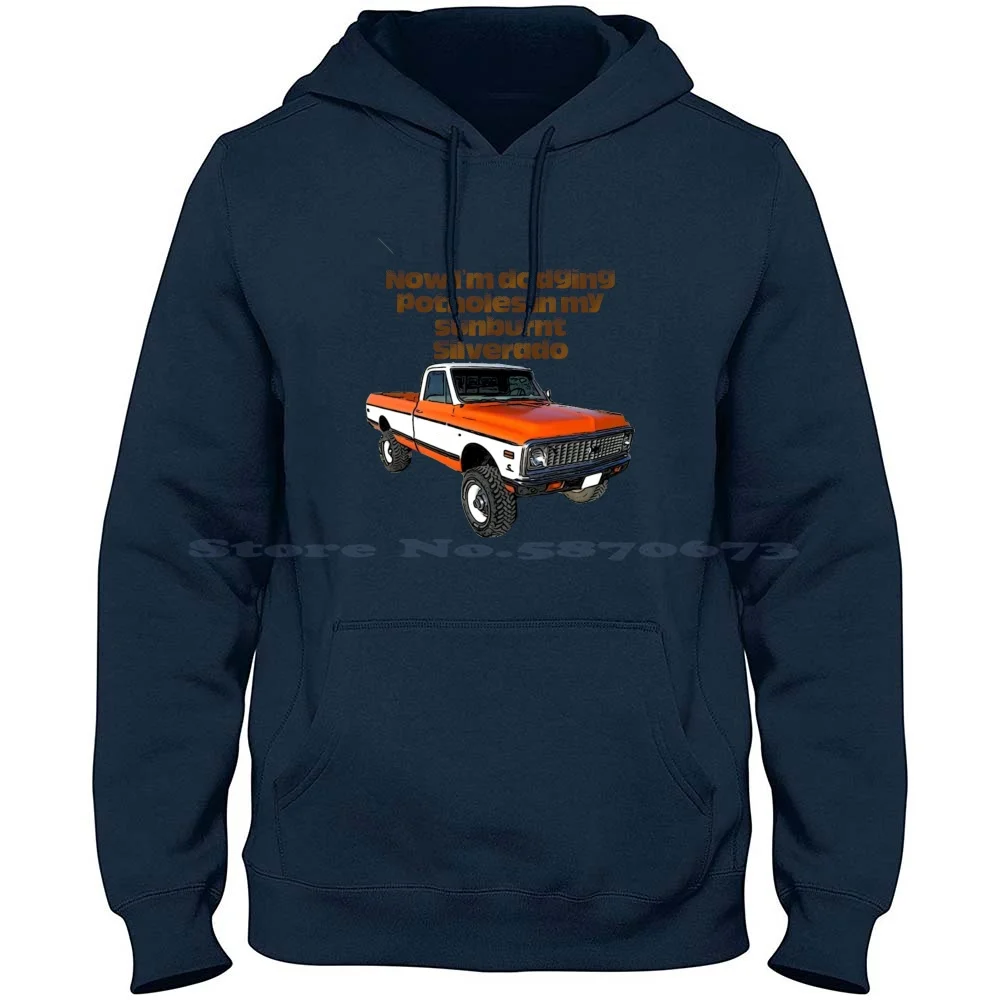 Sunburnt Silverado 100% Cotton Hoodie T Shirt Sunburnt Silverado Dodging Potholes Morgan Wallen Luke Combs Cowboy Orange Hardy