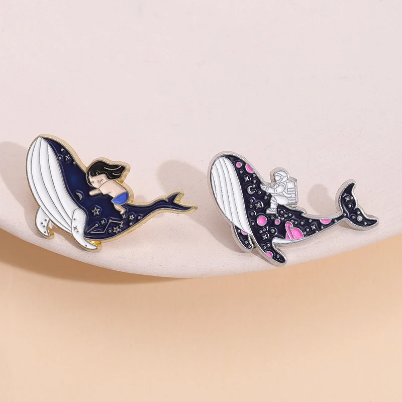 Astronaut Whale Girl Brooches Cute Romance Of Cosmic Planets Metal Emblem Pin Jewelry Medal For Men And Women Wholesale