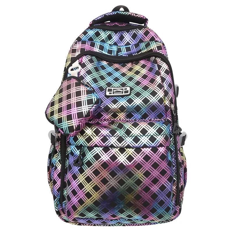 Women Backpack Hologram Backpacks Laser Grid Pattern Back Pack Men\'s Bag Leather Holographic Daypack Sac A Dos Mochila Bolsa