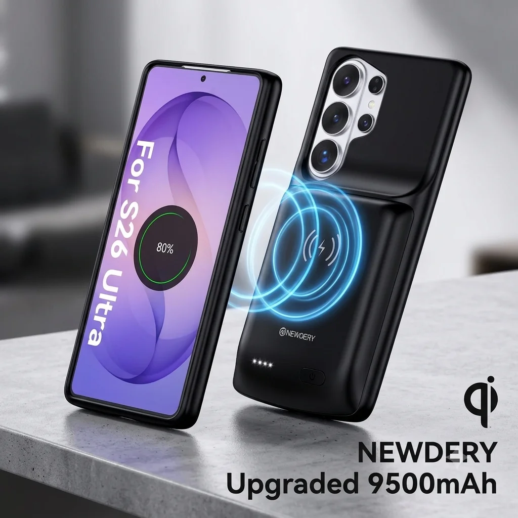NEWDERY 9500mAh Battery Case for Samsung Galaxy S26 Ultra Upgraded Qi Wireless Charging Power Bank Cover Funda Coque
