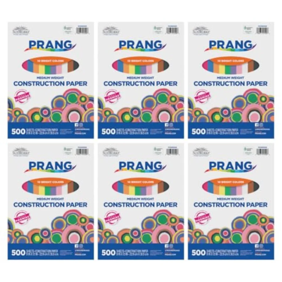 

SunWorks Construction Paper, 10 Assorted Colors, 9" x 12", 500 Sheets/Pack, Case of 6 Packs, 3000 Sheets Total