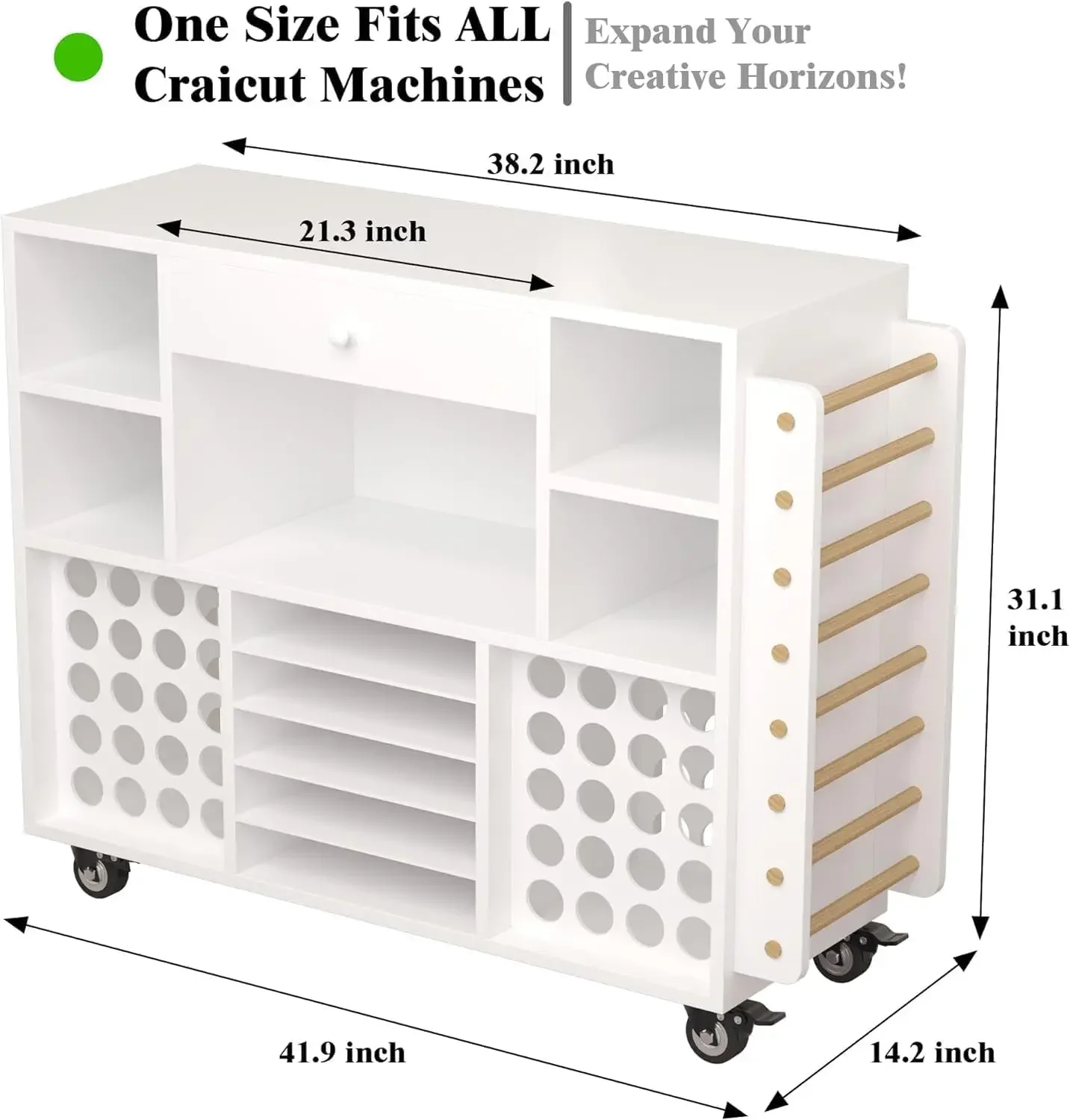 Craft organization and storage Cart Compatible with Cricut Machine, Rolling Craft Organizer With large drawer & 48 Vinyl Roll Ho
