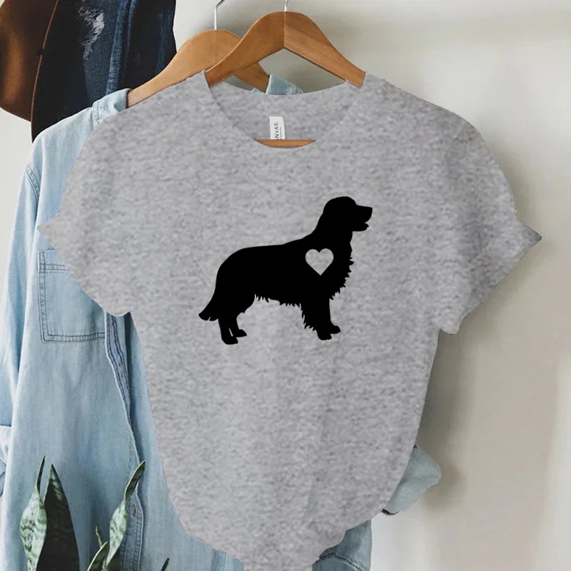 Woman T-shirts Golden Golden Retriever Mom Shirt Love Graphic Tee Heart Printed T-shirt Round Neck Shirts and Blouses Top Women