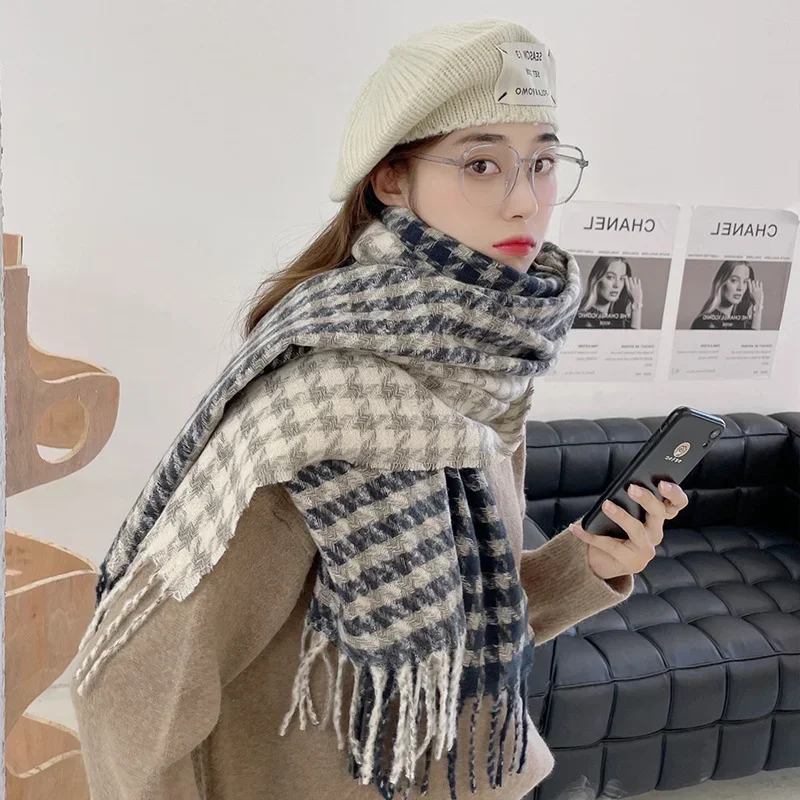 Autumn and Winter New Scarf Female British Bagh Bristled Cashmere Scarf Shawl Dual-use Thick Couple Scarf