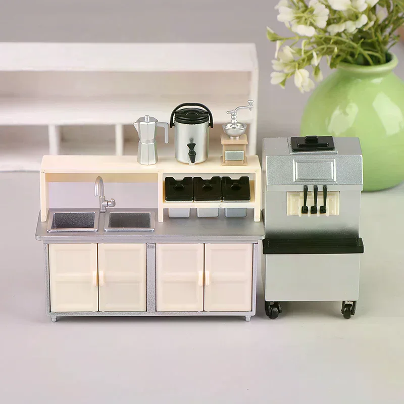 1/12 Dollhouse Ice Cream Machine Milk Tea Workbench Model Dollhouse Drink Shop Furniture Accessories Dolls House Decoration