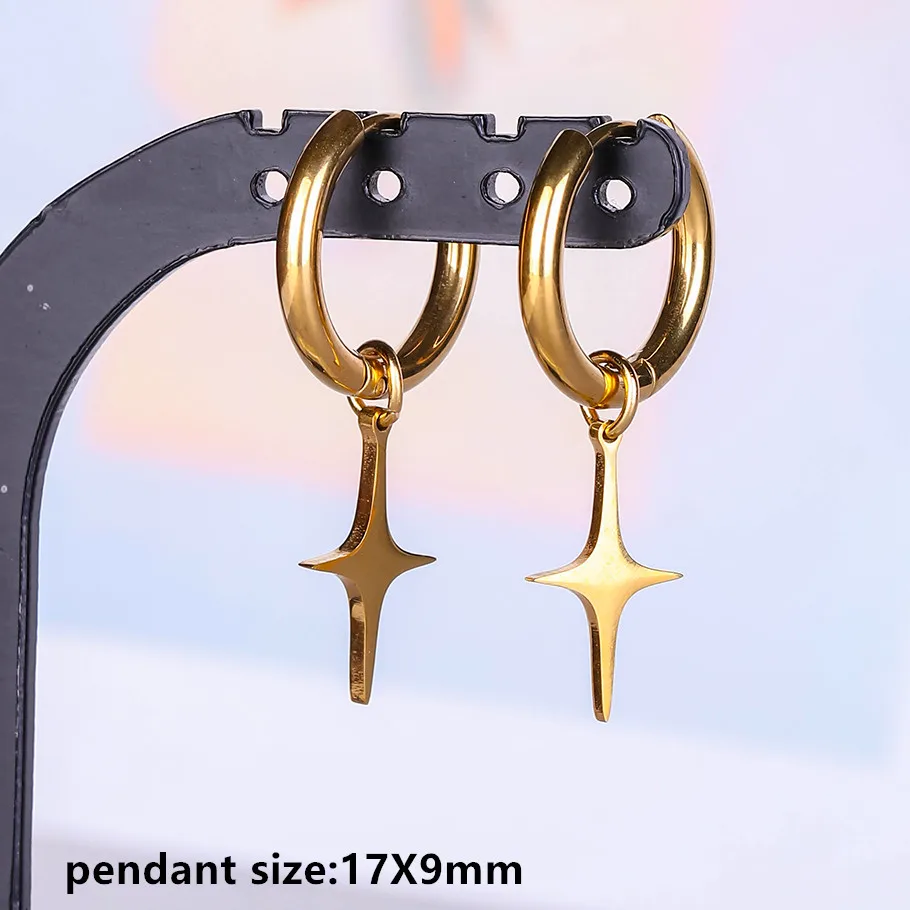 Engelskreuz Alien Anhänger Creolen Stern Schwert Bogen Edelstahl Runde Ohrringe für Damen Herren Schmuck Piercing Aretes Geschenk – Detail 10