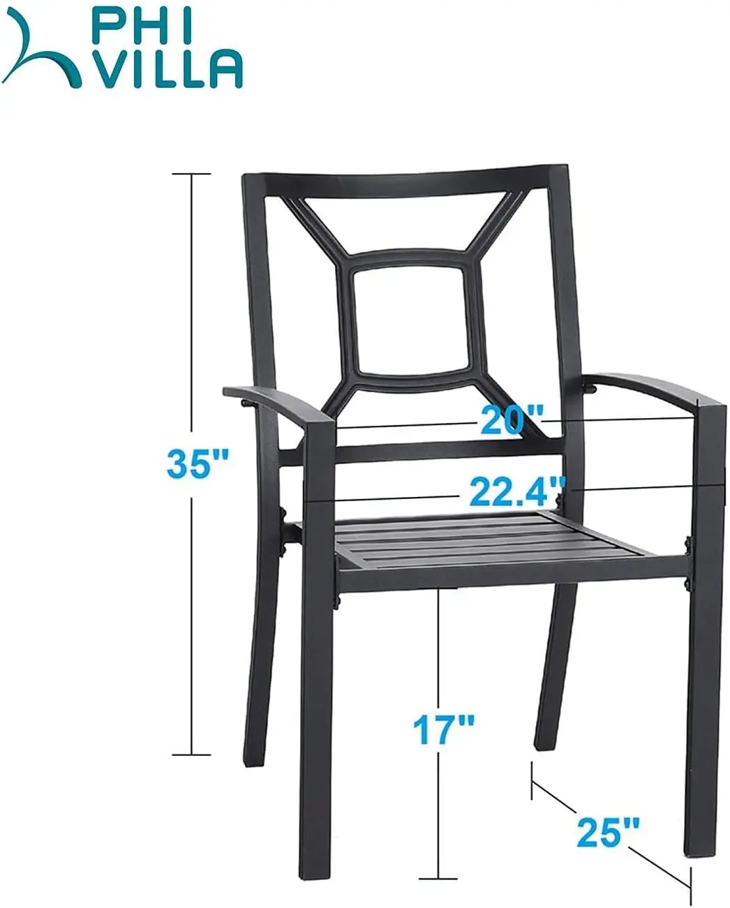 6 Pcs Metal Outdoor Dining Chairs with Armrest Set of 6 Portable Wrought Iron Patio Dining Chairs Supports 300 lbs