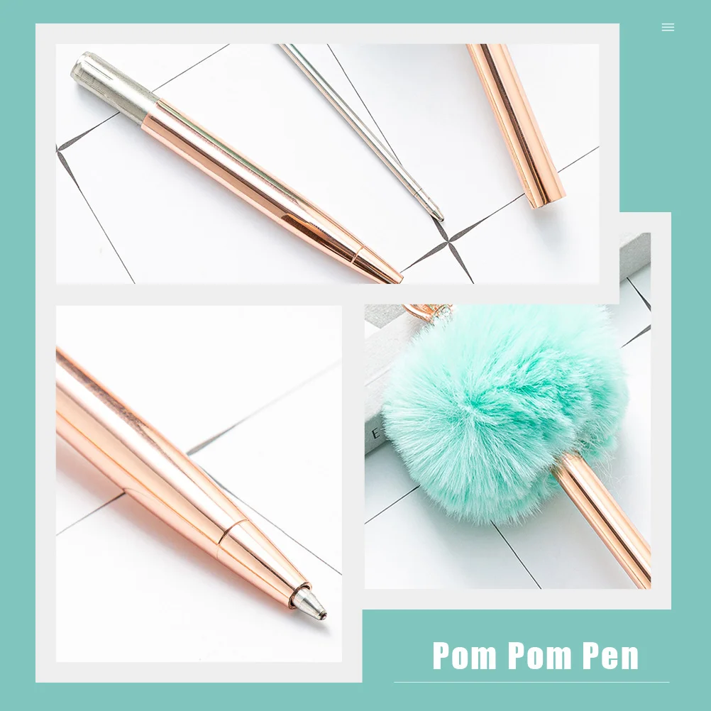 2 Pcs Ballpoint Pens Lovely Pompom Sign Fuzzy Fluffy Balls Writing Study Office