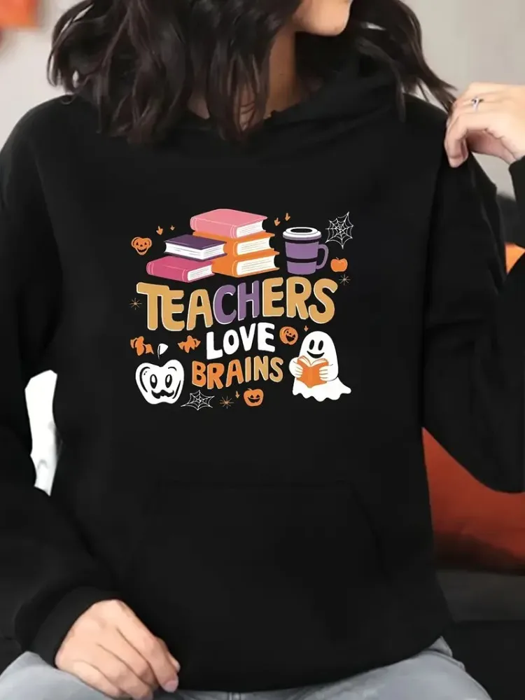 

Толстовка с принтом «Учитель любят мозга» больших размеров, женская повседневная толстовка с длинными рукавами, стильный пуловер K Pop, охотники на демонов, одежда Y2k