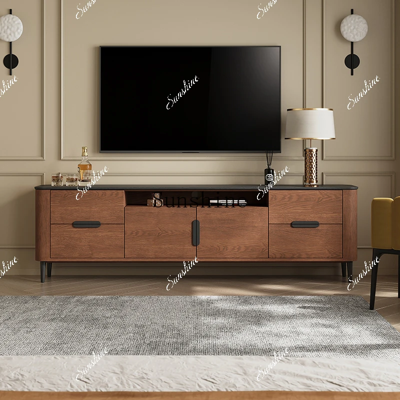 Retro solid wood ultra-narrow bedroom storage living room high TV cabinet  FT