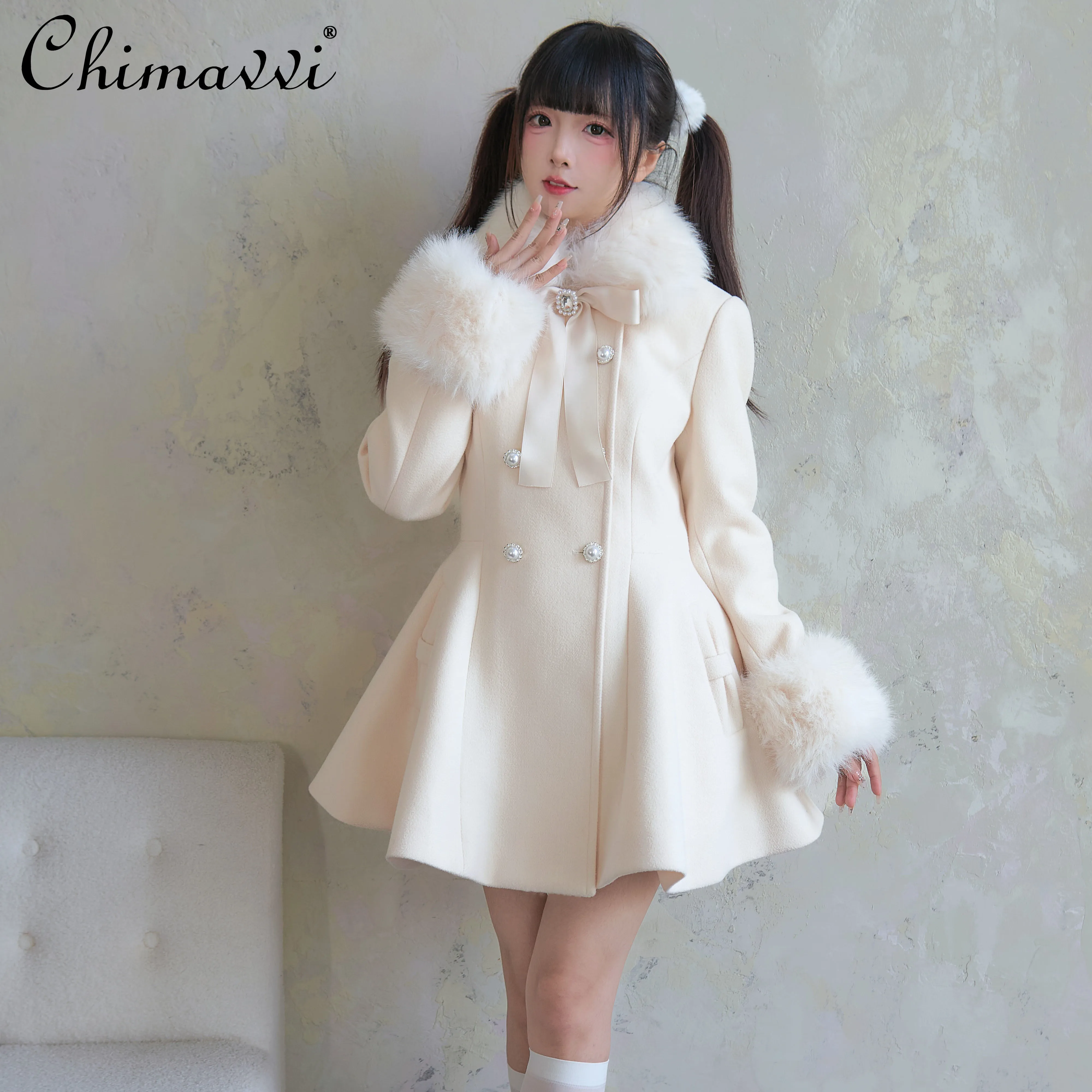 Original Lolita Double-breasted Big Hem Waist Coat Winter New Sweet Girl Lady Mine Mass-produced Japanese Bud Coat Woolen Jacket