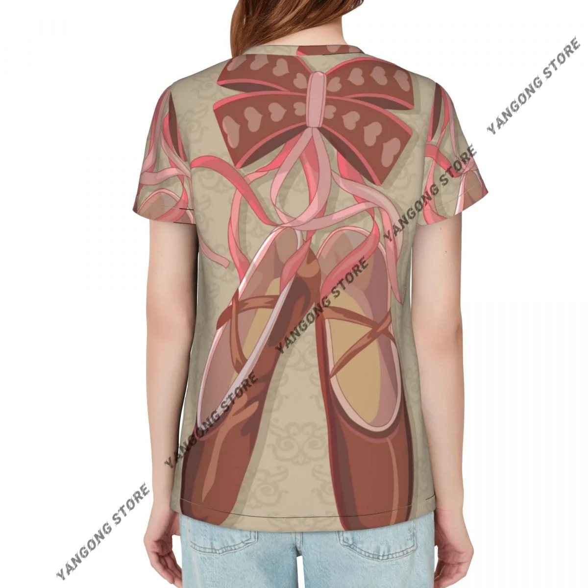 Women's T-shirt Bright Pink Ballet Pointes Shoes Tshirt Women Casual O-Neck Short Sleeve Tops Tees Clothing
