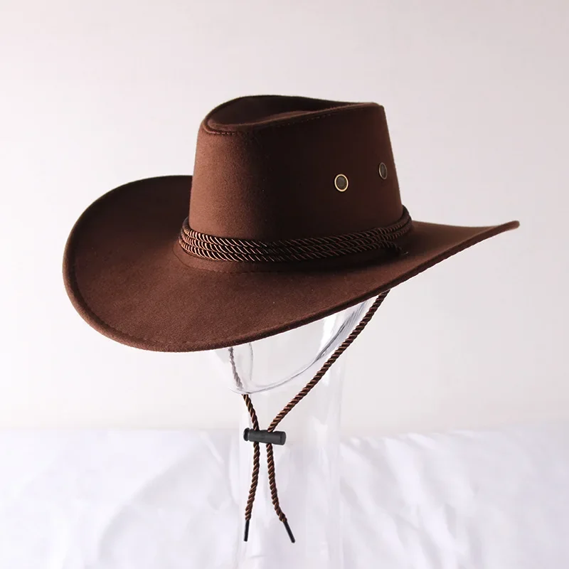 Vintage Western Cowboy Hat Solid Color Basin Hat Wide Brim Jazz Hat Outdoor Sun Protection for Hiking Camping Riding Cowgirl