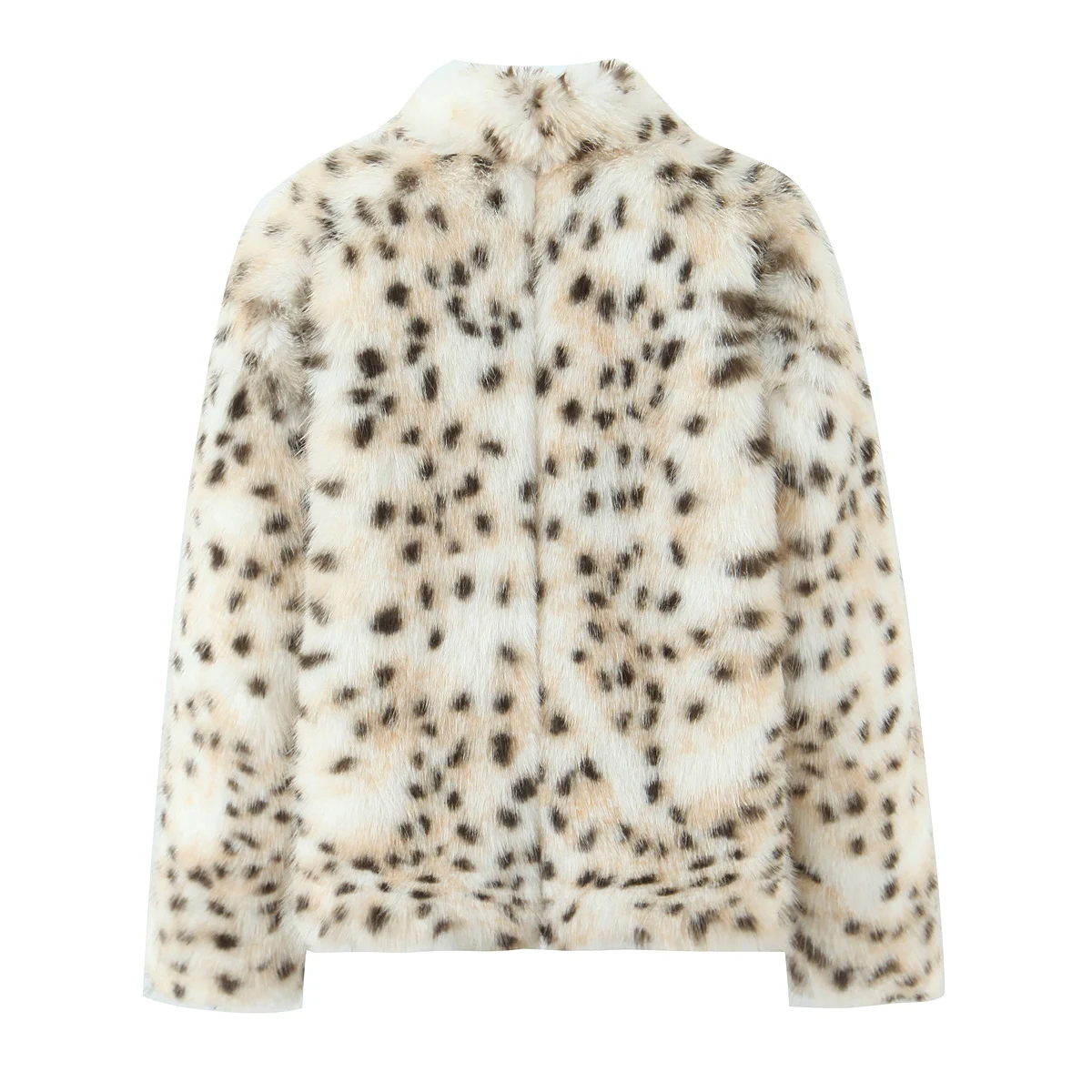 Nuevo 2025 invierno peludo Beige leopardo abrigo de piel sintética CHIC mujeres solapa cuello gancho botones manga completa peluda suelta ropa de abrigo corta