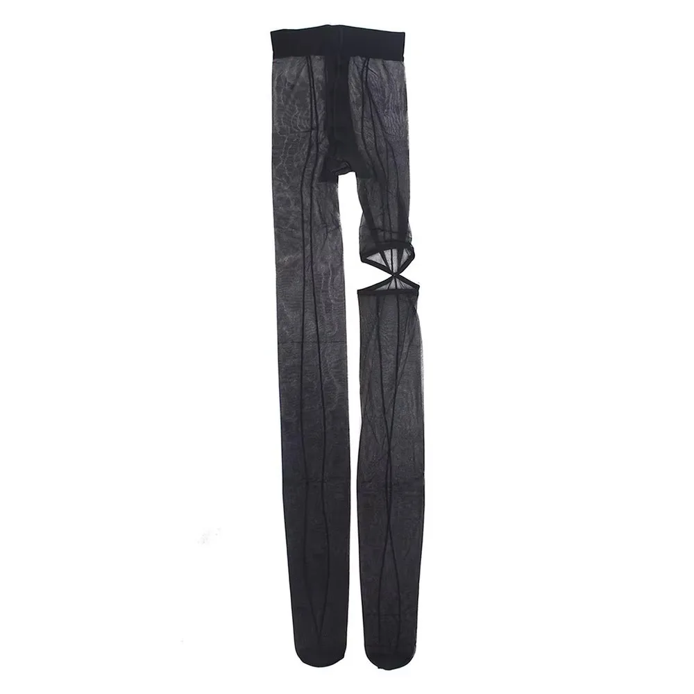 

Fashion Transparent Mesh High Pantyhose Y2K Tights Hollow Out Leggings Vertical Line Black Perspective Stockings Summer