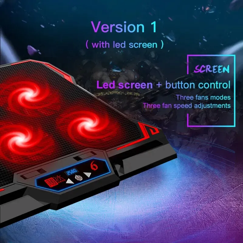 Laptop Stand with Led Screen with Six Fans and Two USB Ports 17 Inch Gaming Laptop 2600RPM Controlled Speed Computer Cooler