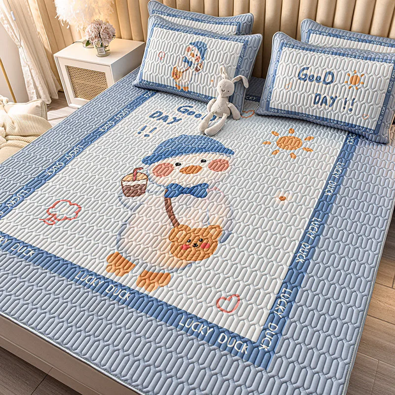 

Cartoon Latex Cool Feeling Ice Fabric Mattress Cover Double Queen Bed Sheet Foldable Summer Cool Mat Air-conditioning Bedspreads