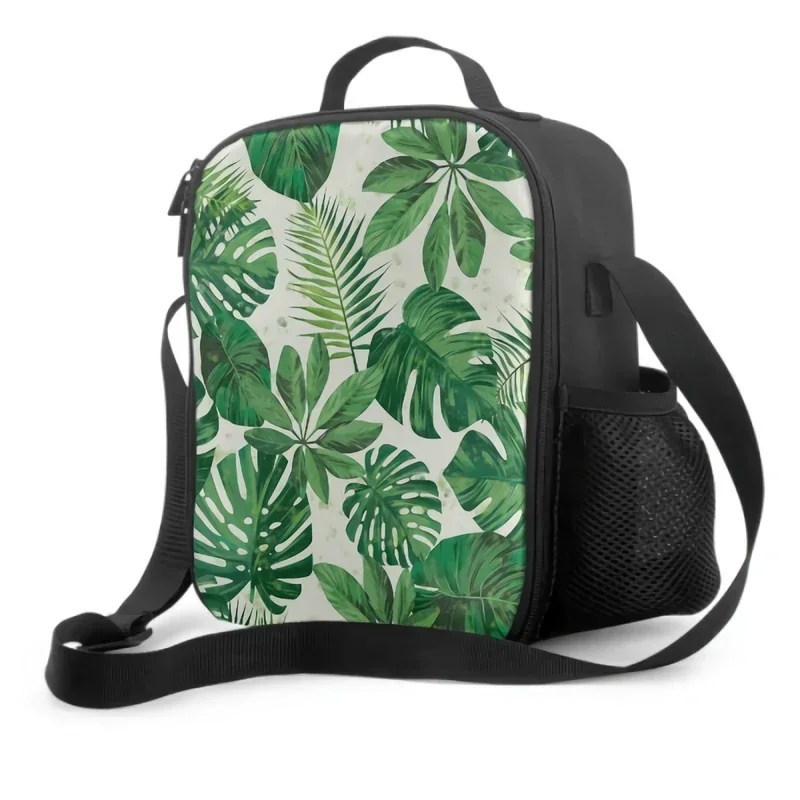 

Spring Summer Palm Tree Leaf Lunch Box Insulated Meal Bag Watercolor Plant Lunch Bag Food Container for School Travel Picnic