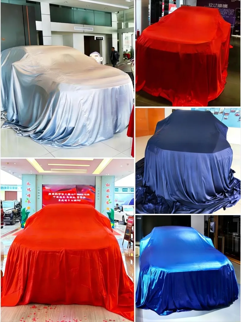 Luxury Satin Silk Car Reveal Cover with Textured Finish 90% UV Protection Customizable Logo for New Car Unveiling