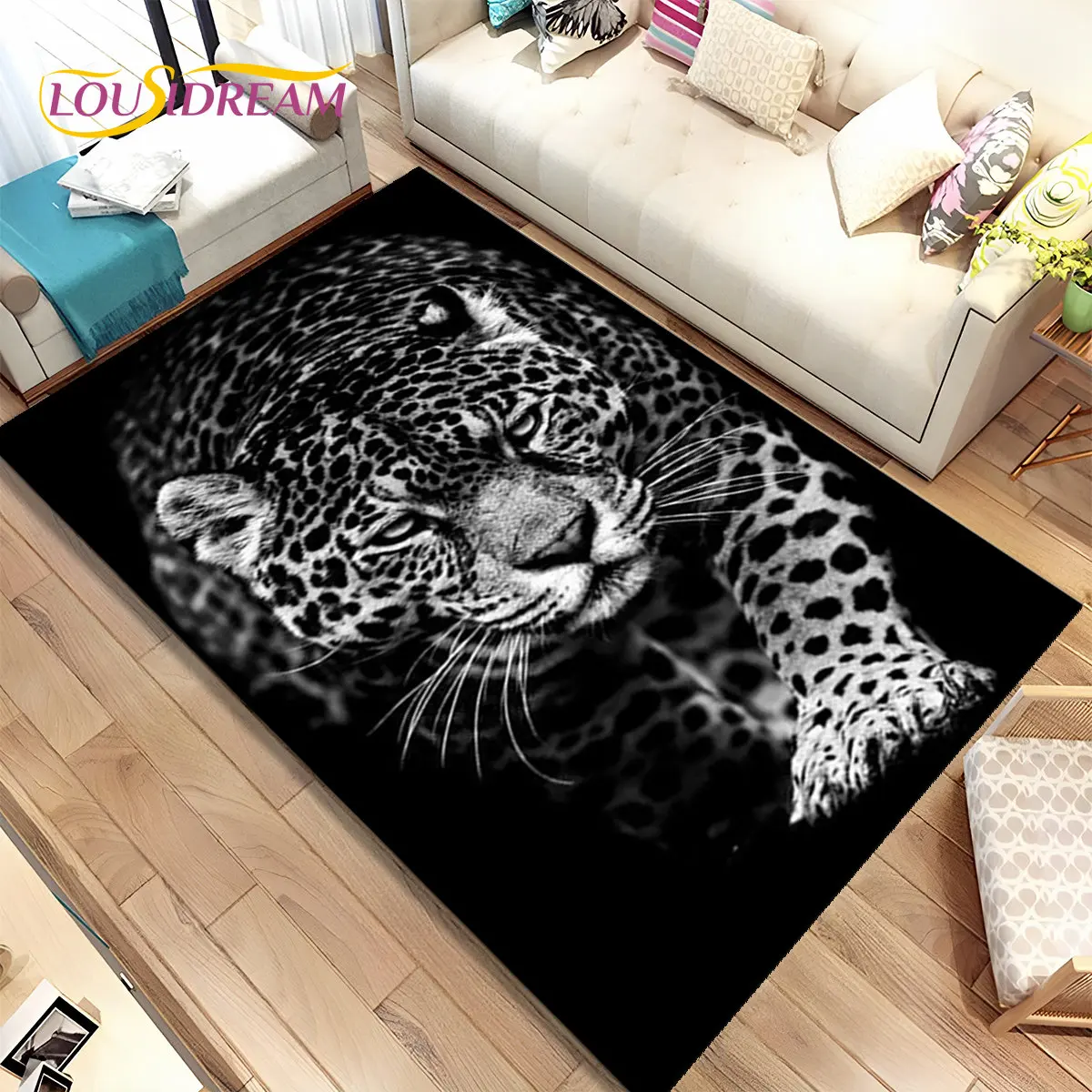 Animal Leopard Cheetah Cartoon Beast Area Rug,Carpet for Home Living Room Bedroom Sofa Doormat Kitchen Decor,Non-slip Floor Mat