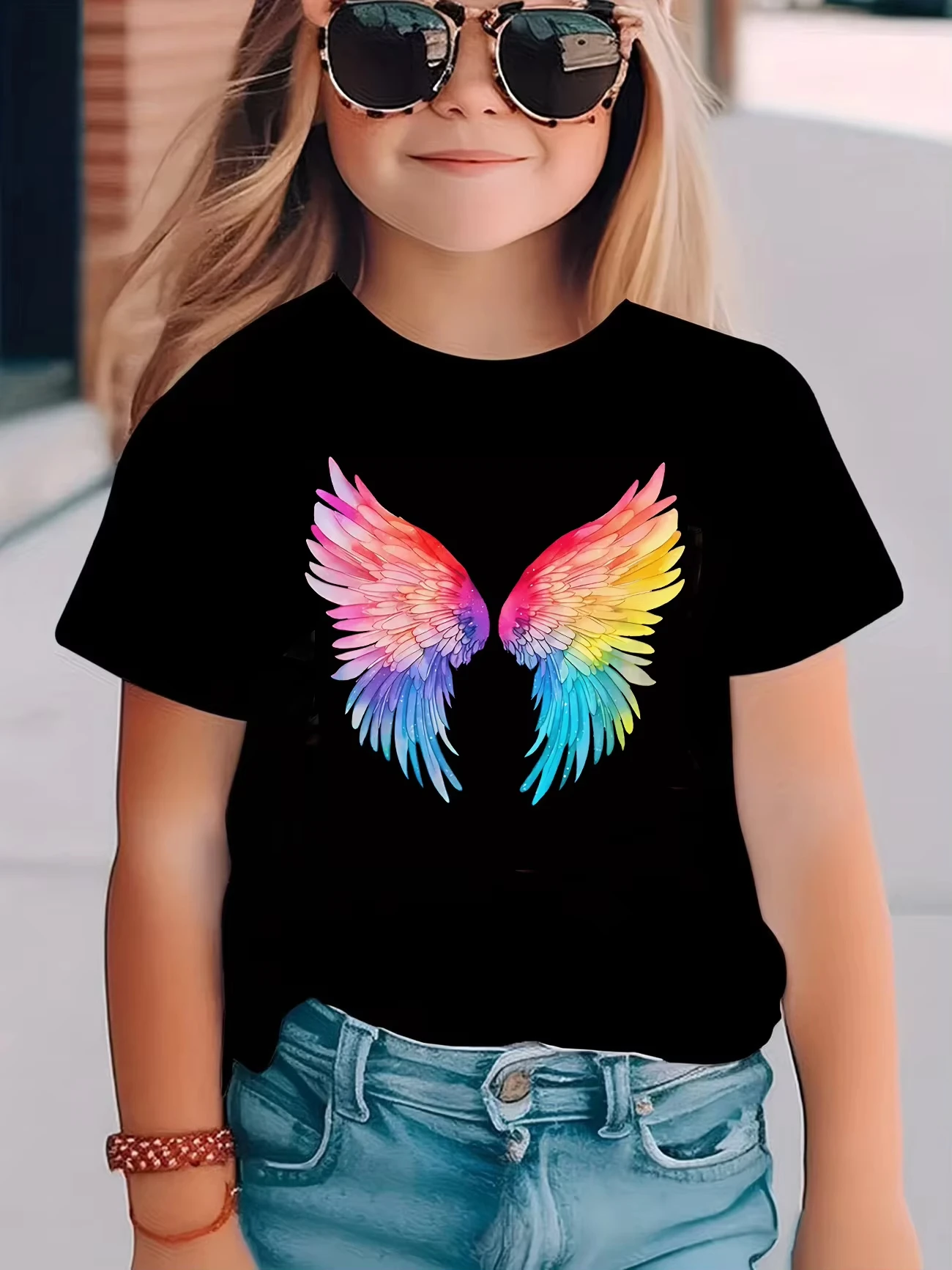 Fashion Colorful Wing T Shirts Graphic Short Sleeve Kids Children's T-shirt Boys Girls Summer Spring Casual Top Tee Shirt