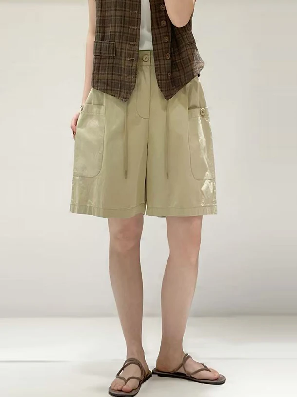 

Summer New Sle Loose Cotton Workwear orts with Big kets Pure Color Wide Leg Pants Breathable Comfortable Casual Trouse...