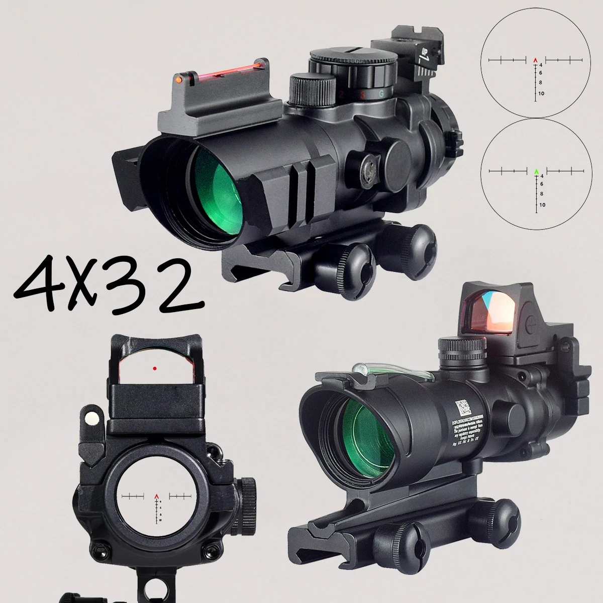 

Прицел 4X32 с красной точкой, настоящая оптика волокна, красный, зеленый, с подсветкой, прицел с травлением, сетка для крепления на рейку 20 мм