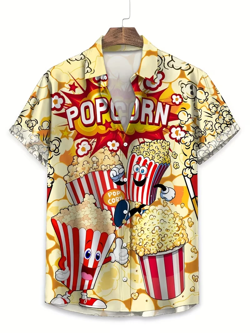New Men's Hawaii Shirts Creative Cartoon Pattern Painting Short Sleeve Aloha Shirts Cuban Style Summer Plus Size Unisex Blouse