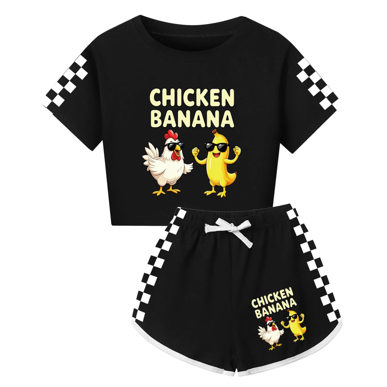 Kids Clothes Banana Chicken Funny Cartoon Print Children T-shirts Pants Casual Pajamas Long Sleeve Children Outfit for Boy Girls view 2