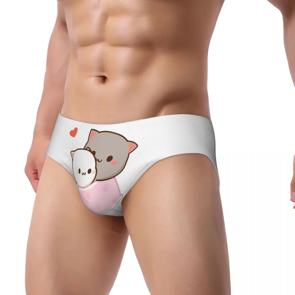 Custom Peach And Goma Mochi Cat Cuddling Briefs Underwear Men's Comfortable Stretch Panties