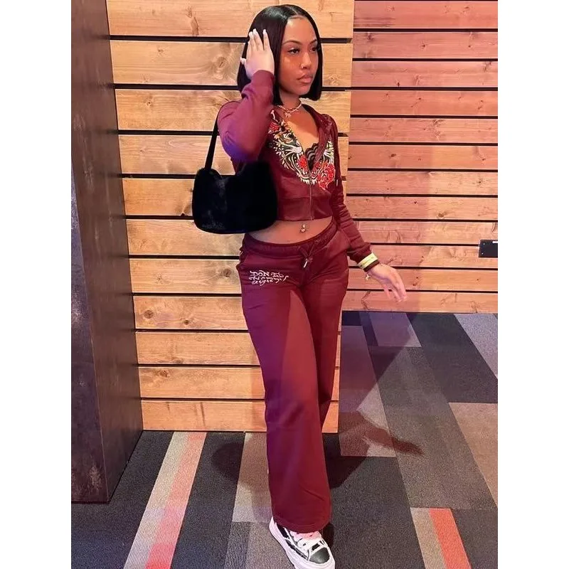 Conjunto deportivo de 2 piezas para mujer, Chaqueta corta con capucha y cremallera, pantalones de Jogging informales, chándales de entrenamiento a