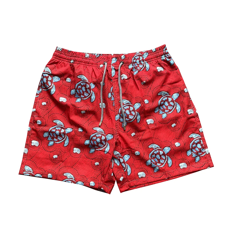 

Beach pants fashionable 3D turtle print swimming pants quick drying seaside vacation leisure high-quality red Europe 2024