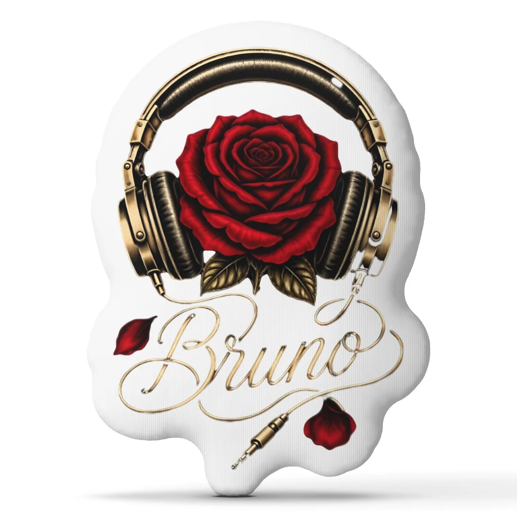 Bruno Rose Headphones Shaped Pillow Romantic Music Fan Cushion Stuffed Throw Pillow Valentine Gift for Sofa Bedroom Decor