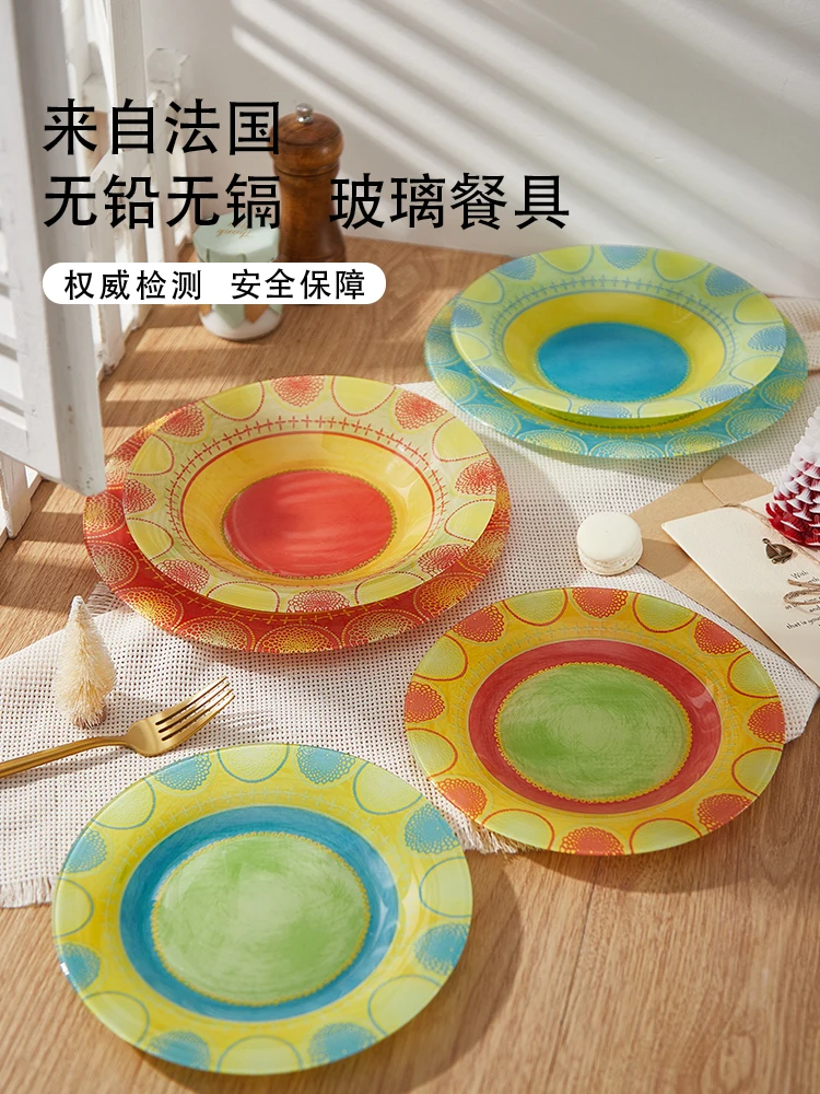 Dopamine tableware set glass heat-resistant western food shallow flat deep dish dishwasher can be resistant to falling.