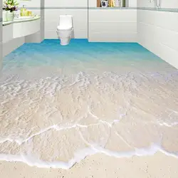 Custom Self-adhesive PVC Floor Mural Wallpaper Modern Beach Seawater 3D Floor Tiles Sticker Bathroom Kitchen Papel De Parede