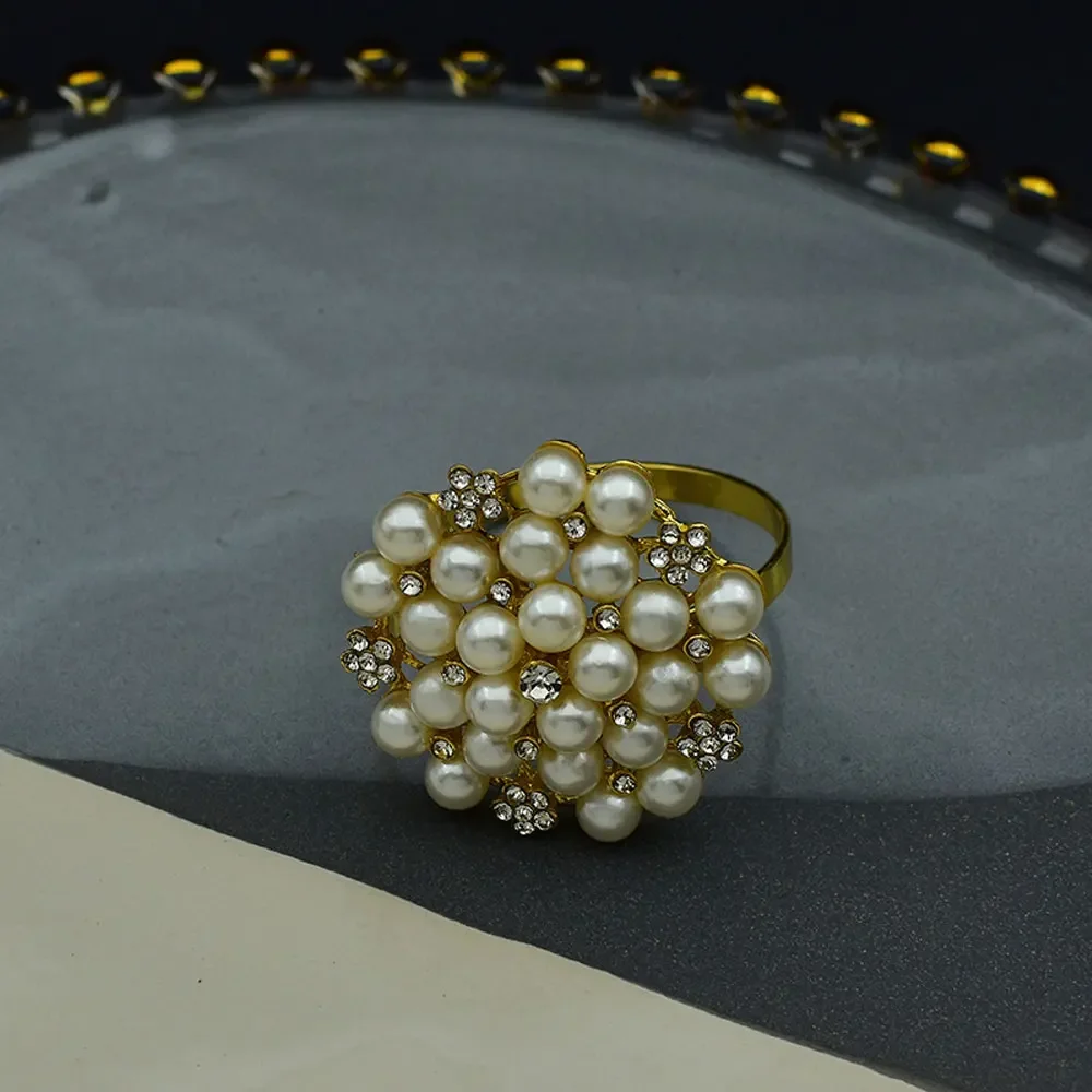 4pcs Western Restaurant Hotel Tableware Silver Plated With Diamond Pearl Napkin Buckle Napkin Ring Napkin Ring