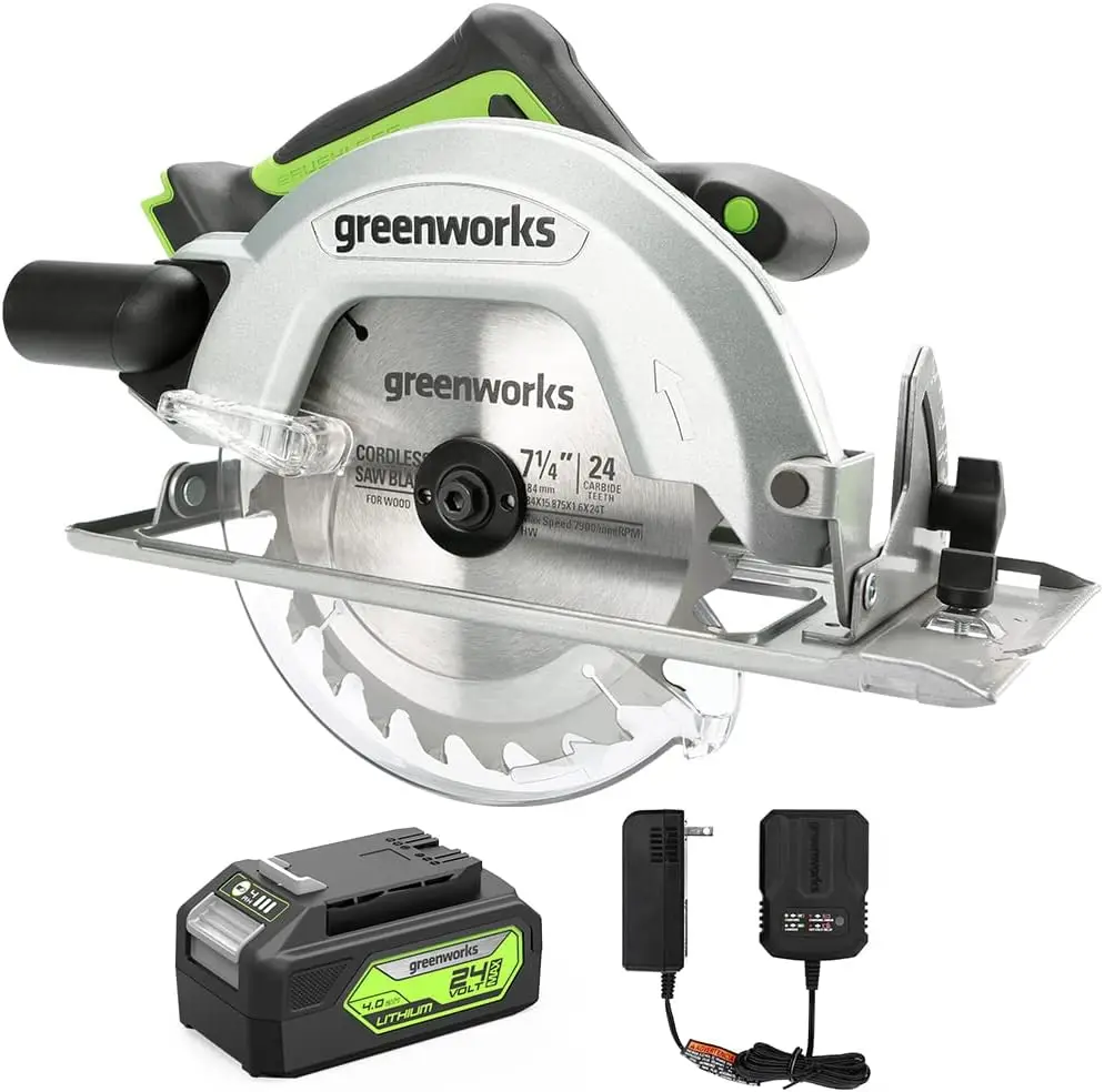 Greenworks 24V 7-1/4'' Circular Saw Brushless Cordless, with 4Ah Battery and 2A Charger