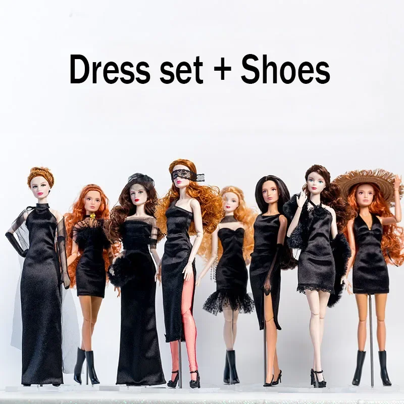 Black dress set + shoes / ornate gown skirt evening dress outfit doll clothes accessories for 30cm xinyi Fr2 ST barbie doll