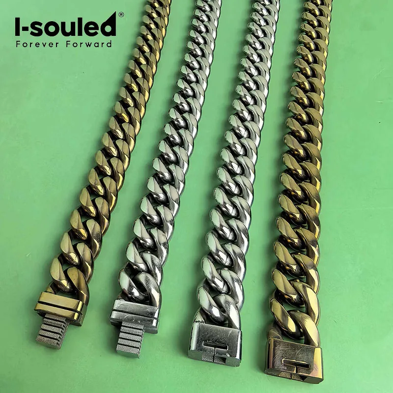 14mm pure titanium Cuban chain double-sided grinding arc wearing comfortable men's hip-hop style trendy style