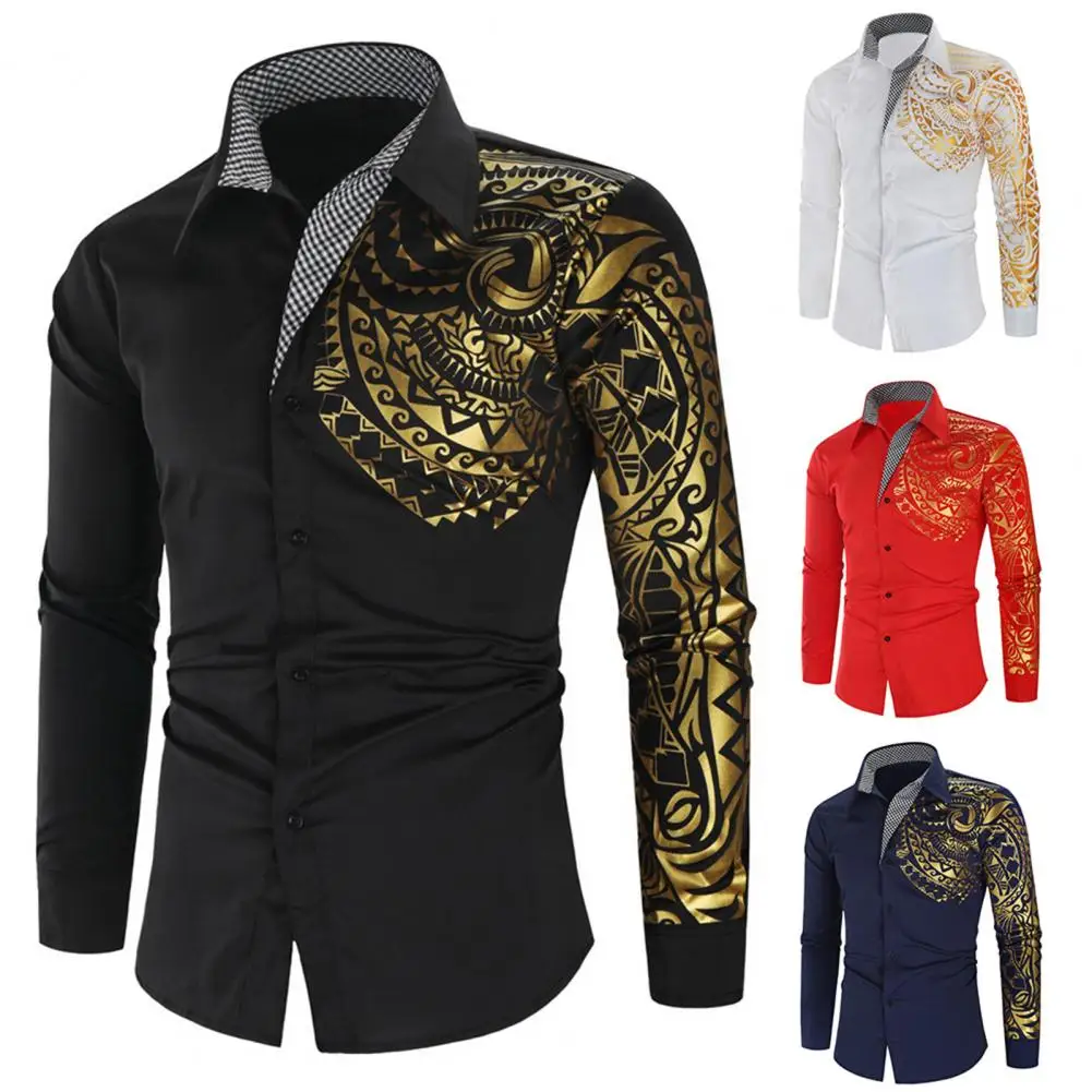 Prom Shirt Cozy Multi-color Printed Shirts Men Dress Shirts Long Sleeve Regular for Daily Life