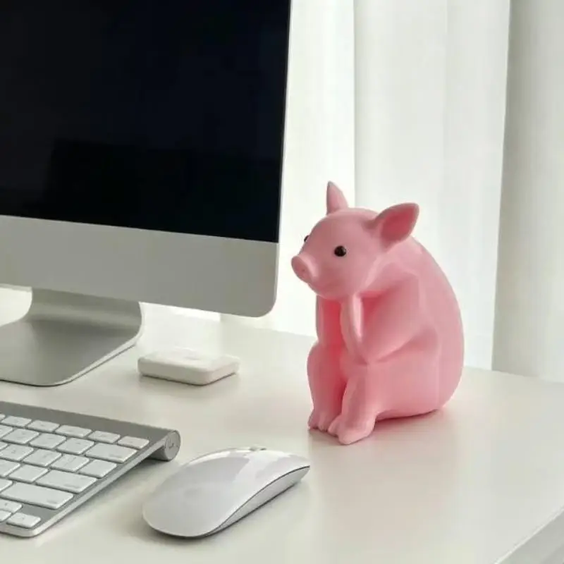 Cute Funny Pink Pig Toilet Figurine Non-Toxic Resin Wall Mount Decor for Home Bathroom Restroom Ornament