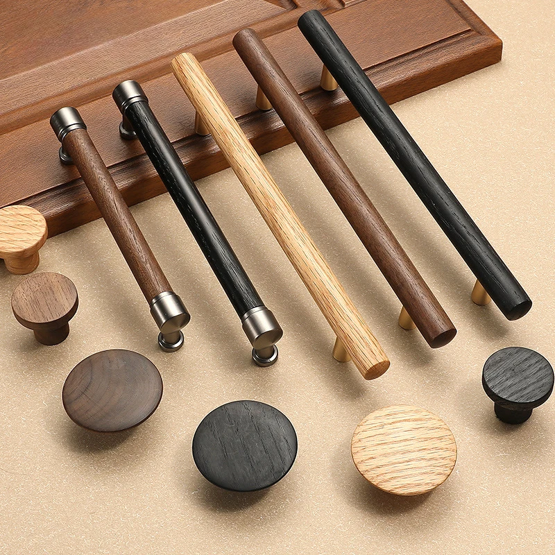 

Wooden Furniture Handle Natural Walnut Kitchen Cabinet Handles Shoe Cabinet Drawer Knobs Cupboard Door Pulls Door Hardware