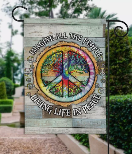 Imagine All The People Living Life In Peace Flag, Hippie Peace Tree Of Life Flag RRM LLP LLX uui